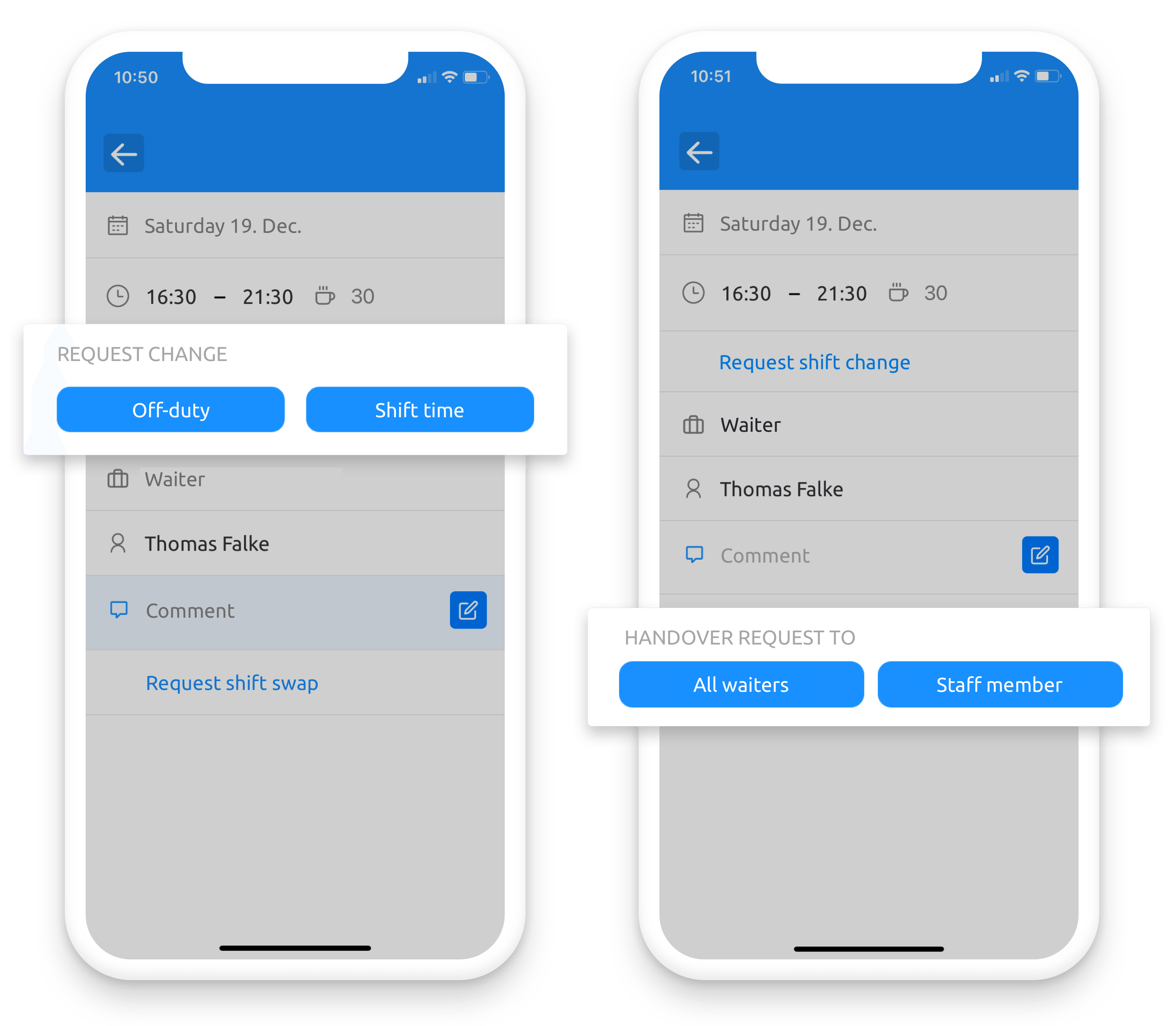 Cambio turno e modifica turno mobile